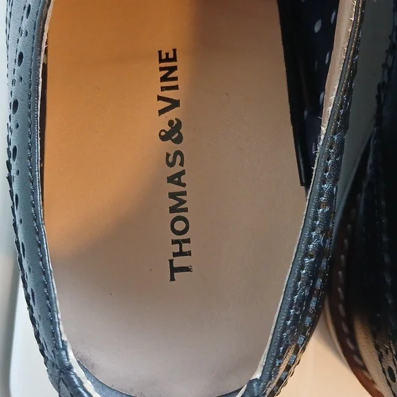 Thomas & Vine Men's Conrad Wingtip Derby Leather Dress Shoes Black Sz US 9.5 - Picture 4 of 9